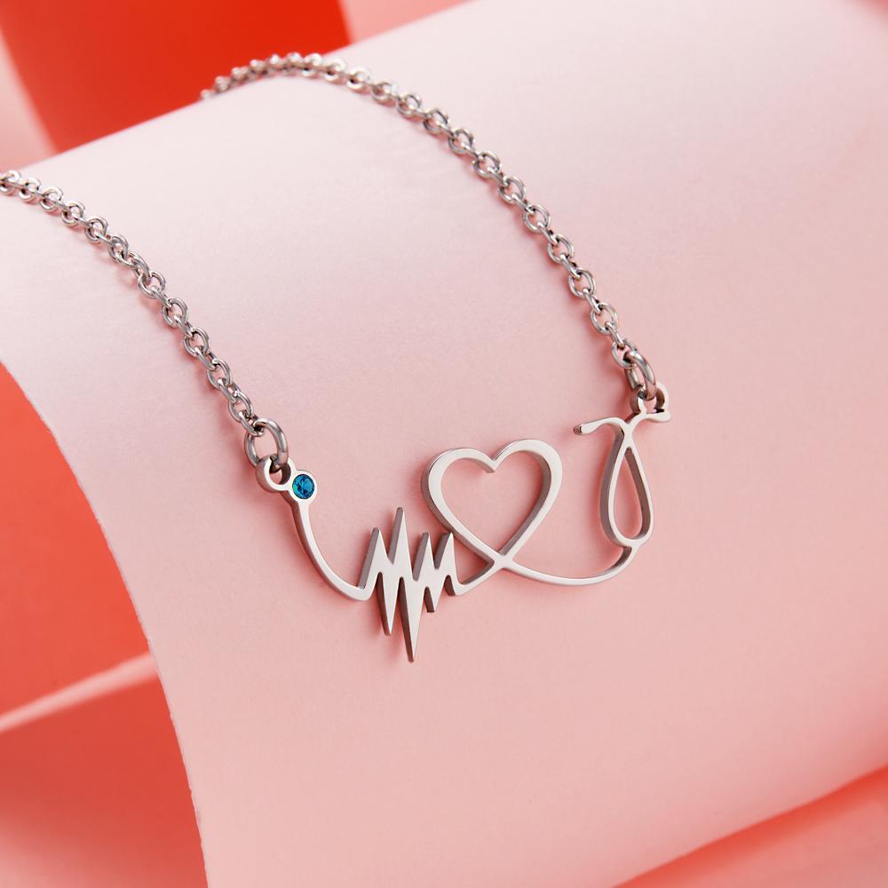 Custom Birthstone Necklace Heartbeat Commemorative Gifts - soufeelau