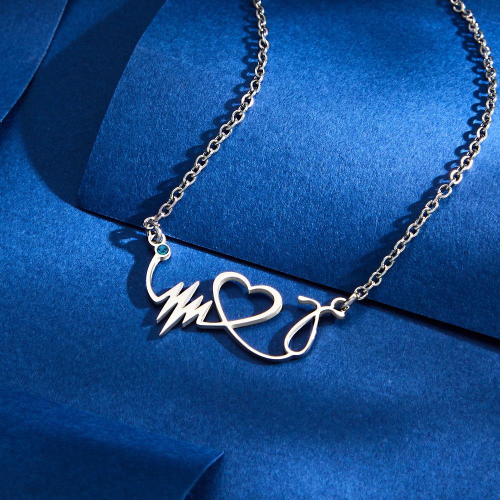 Custom Birthstone Necklace Heartbeat Commemorative Gifts - soufeelau