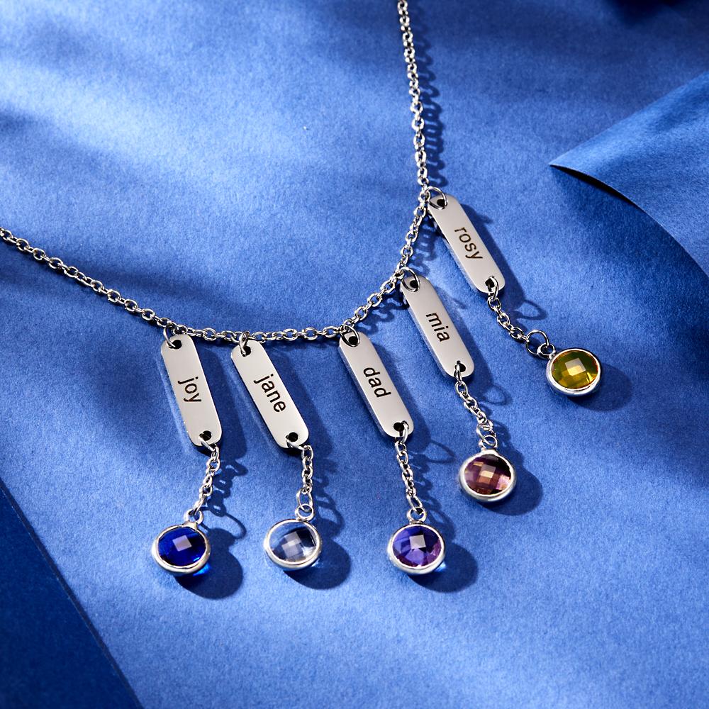 Custom Engraved Birthstone Necklace Simple Pendant Gifts - soufeelau