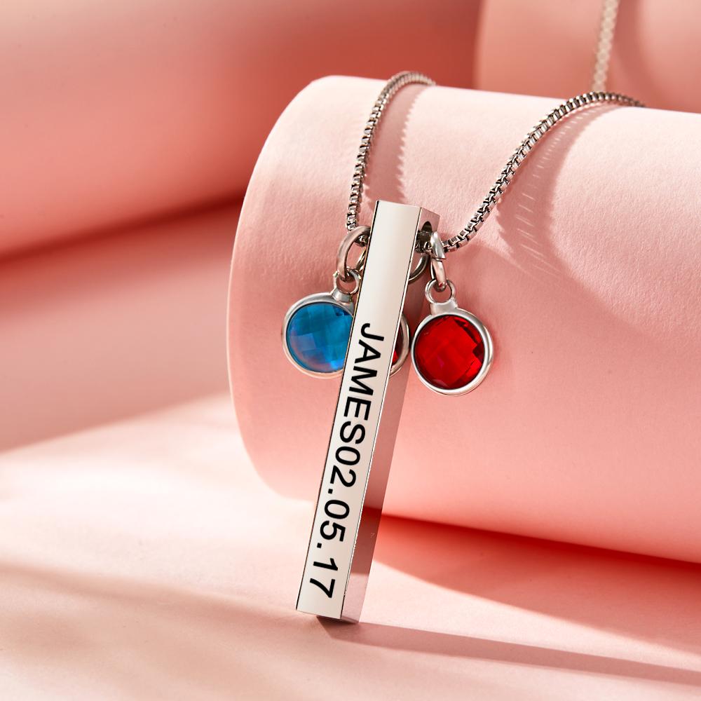 Custom Engraved Birthstone Necklace Gold Bar Vertical Bar Gifts - soufeelau