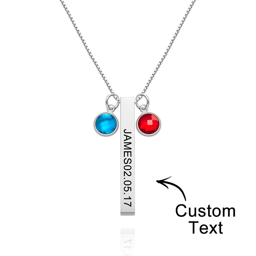 Custom Engraved Birthstone Necklace Gold Bar Vertical Bar Gifts - soufeelau