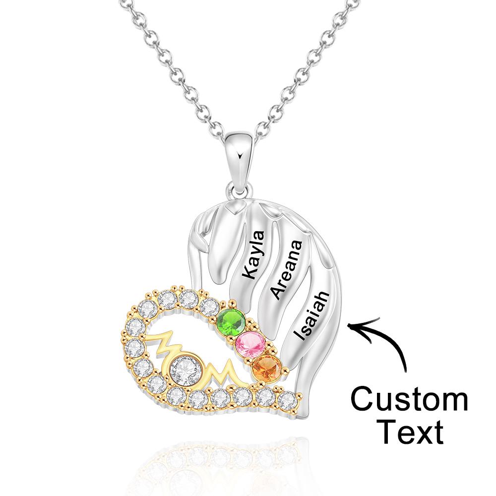 Custom Engraved Birthstone Necklace Heart Pendant Necklace Gift for Mom - soufeelau