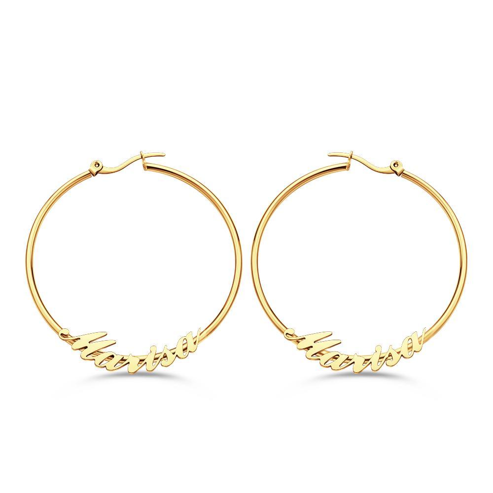 Custom Engraved Earrings Big Hoop Cursive Earrings Gift for Women