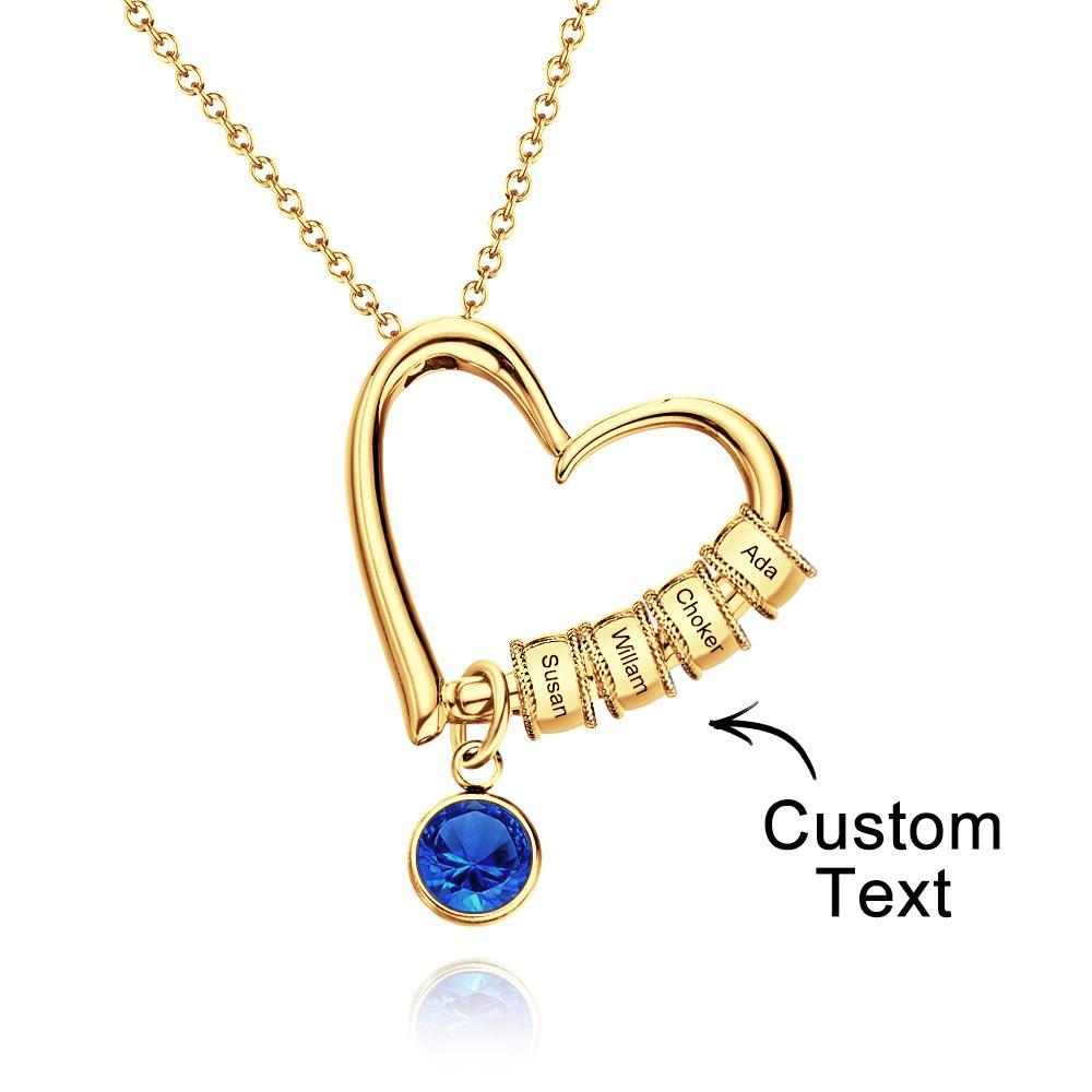 Heart Necklace with Engraved Beads Personalized Charming Necklace for Mom - soufeelau