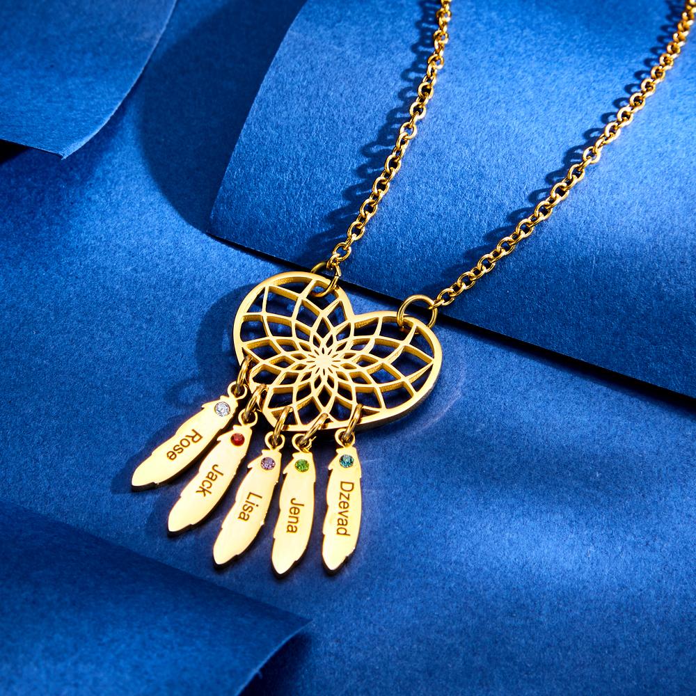 Custom Engraved Birthstone Necklace Dreamcatcher Gift for Her - soufeelau