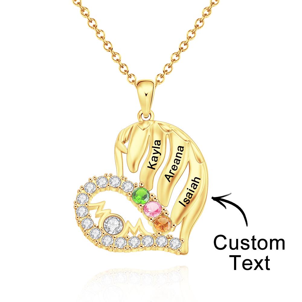 Custom Engraved Birthstone Necklace Heart Pendant Necklace Gift for Mom - soufeelau