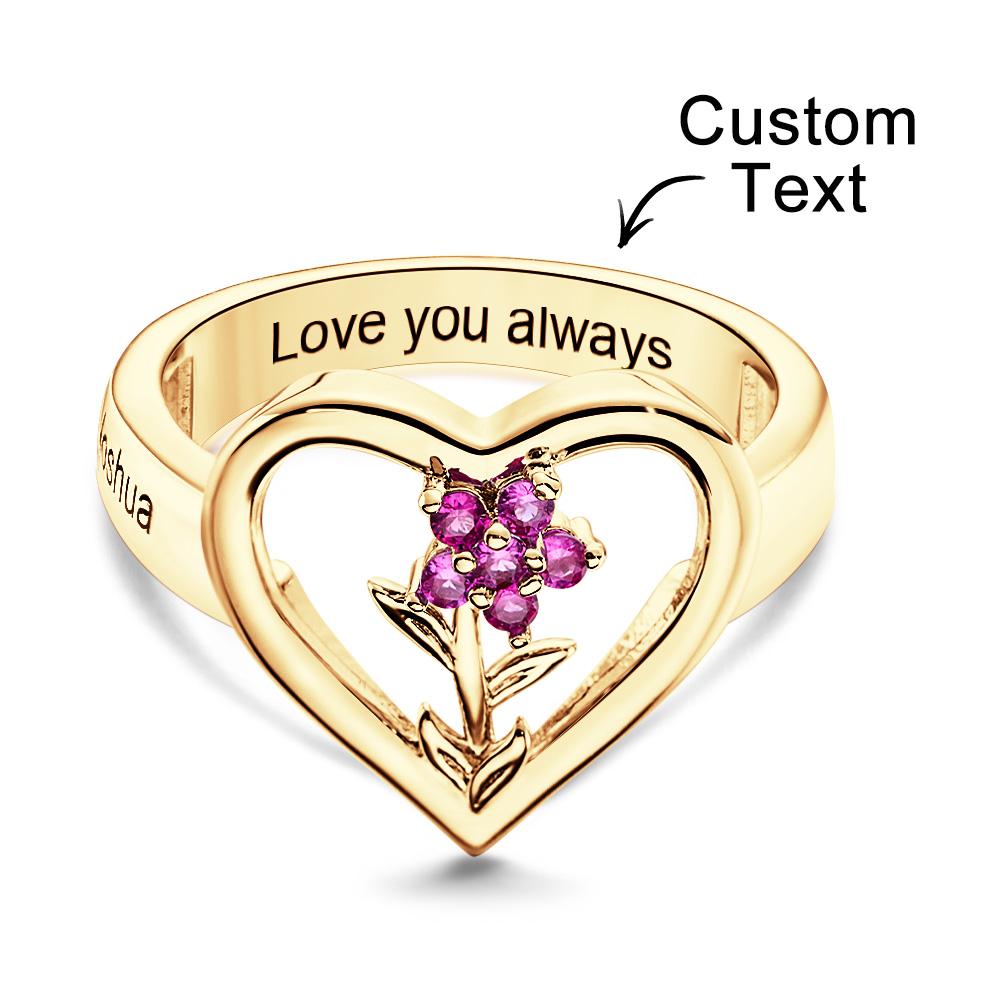 Custom Birthstone Engraved Rings Creative Flowers Gold Gifts - soufeelau