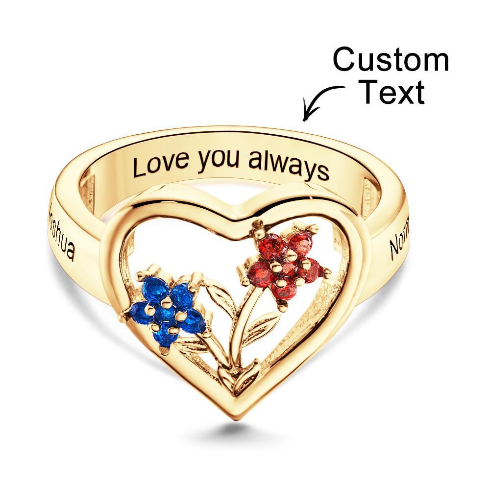 Custom Birthstone Engraved Rings Creative Flowers Gold Gifts - soufeelau
