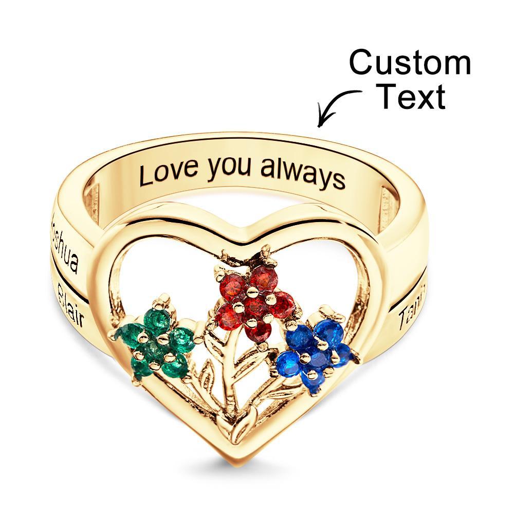 Custom Birthstone Engraved Rings Creative Flowers Gold Gifts - soufeelau