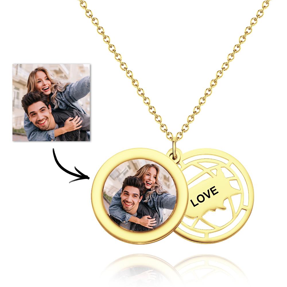 Custom Photo Engraved Necklace Slidable Global Travel Locket Necklace Creative Gift - soufeelau