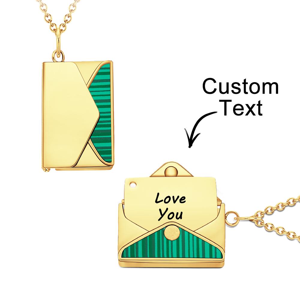 Engraved Envelope Letter Necklace Green Shell Striped Name Necklace - soufeelau