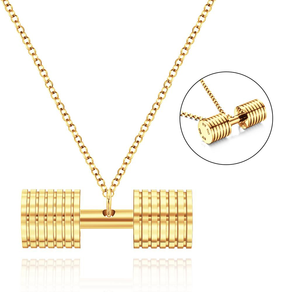 Engraved Weightlifting Small Barbell Necklace Hip Hop Fitness Lifting Necklace for Men Women