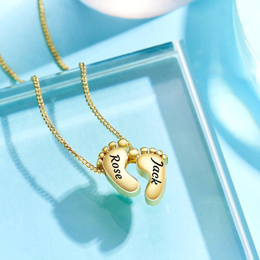 Custom Engraved Necklace Footprint Commemorate Gifts - soufeelau