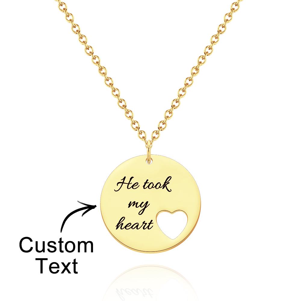 Personalized Heart Cut Necklace Custom Engraved Heart Hollow Circle Pendant - soufeelau