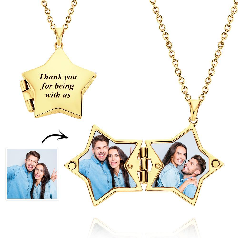 Star Locket Photo Necklace Personalized Engraved Memorial Picture Pendant Gift For Her - soufeelau