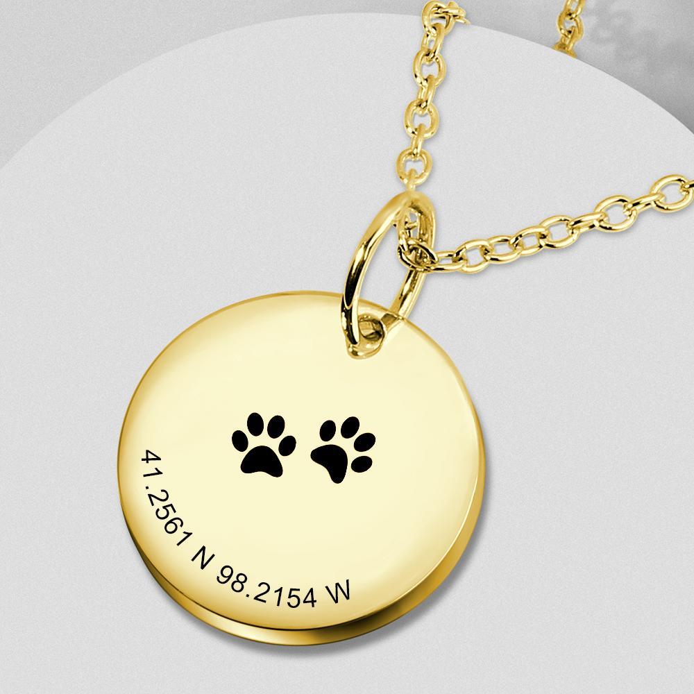 Custom Latitude And Longitude Necklace Coin Necklace With Pet Footprints - soufeelau