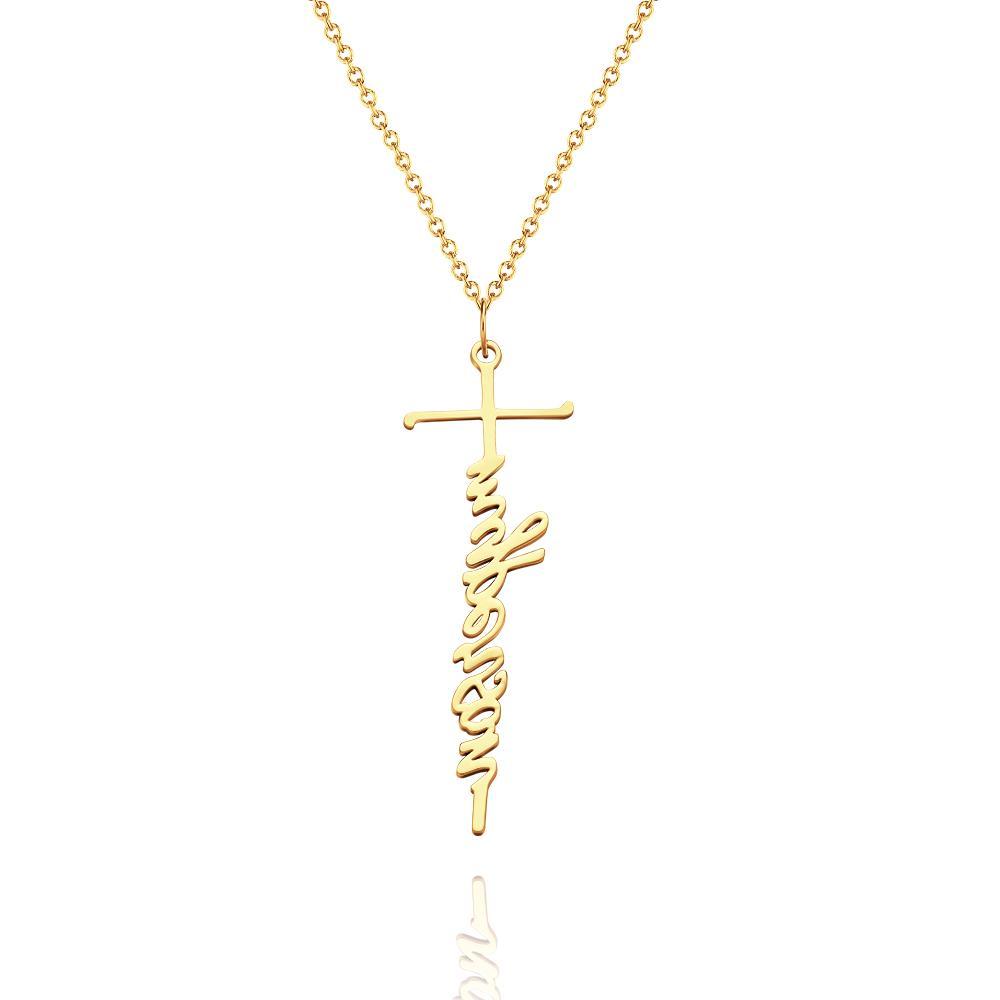 Custom Engraved Necklace Cross Squiggly Lettering Creative Gifts
