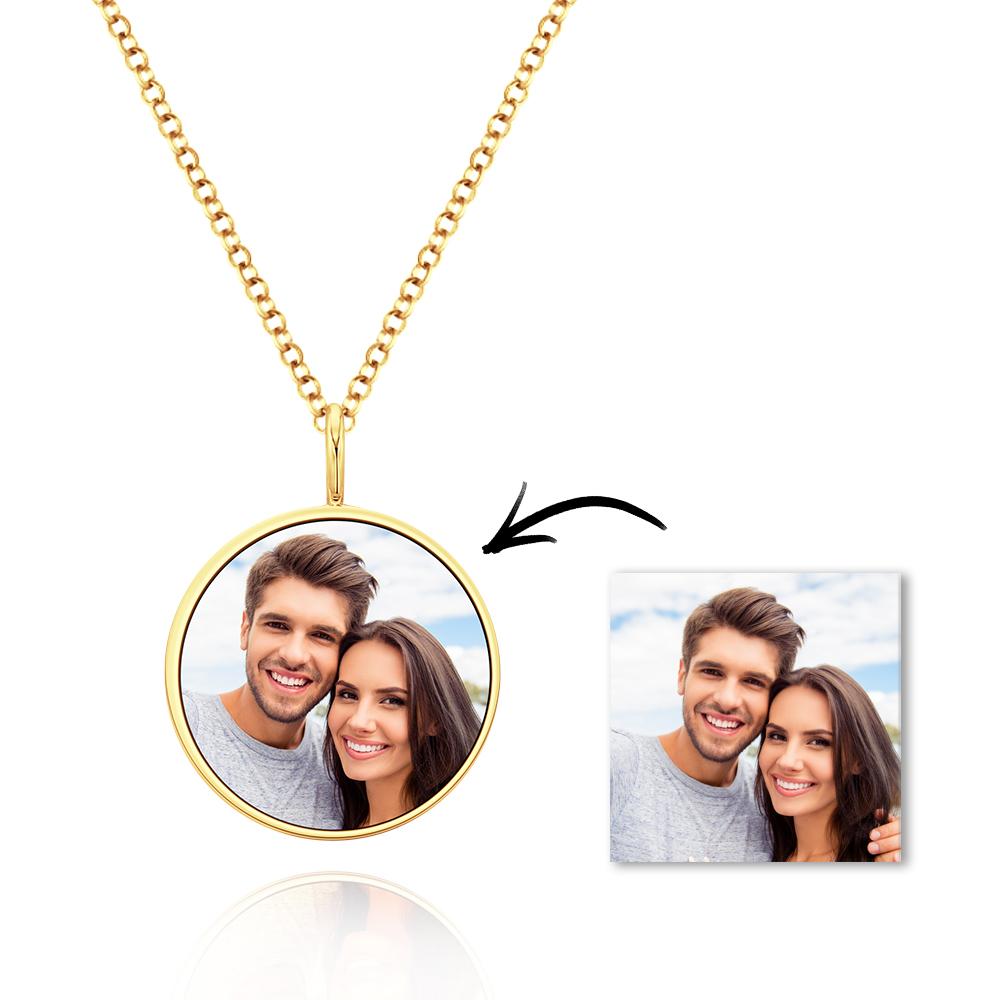 Custom Photo Necklace Round Pendant Metal Necklace Commemorative Gift - soufeelau