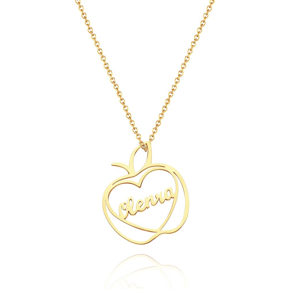Custom Engraved Apple Name Necklace Stamped Jewelry with Apple Charm - soufeelau