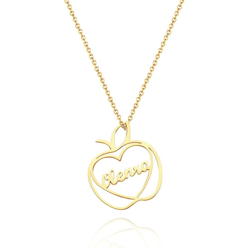 Custom Engraved Apple Name Necklace Stamped Jewelry with Apple Charm - soufeelau