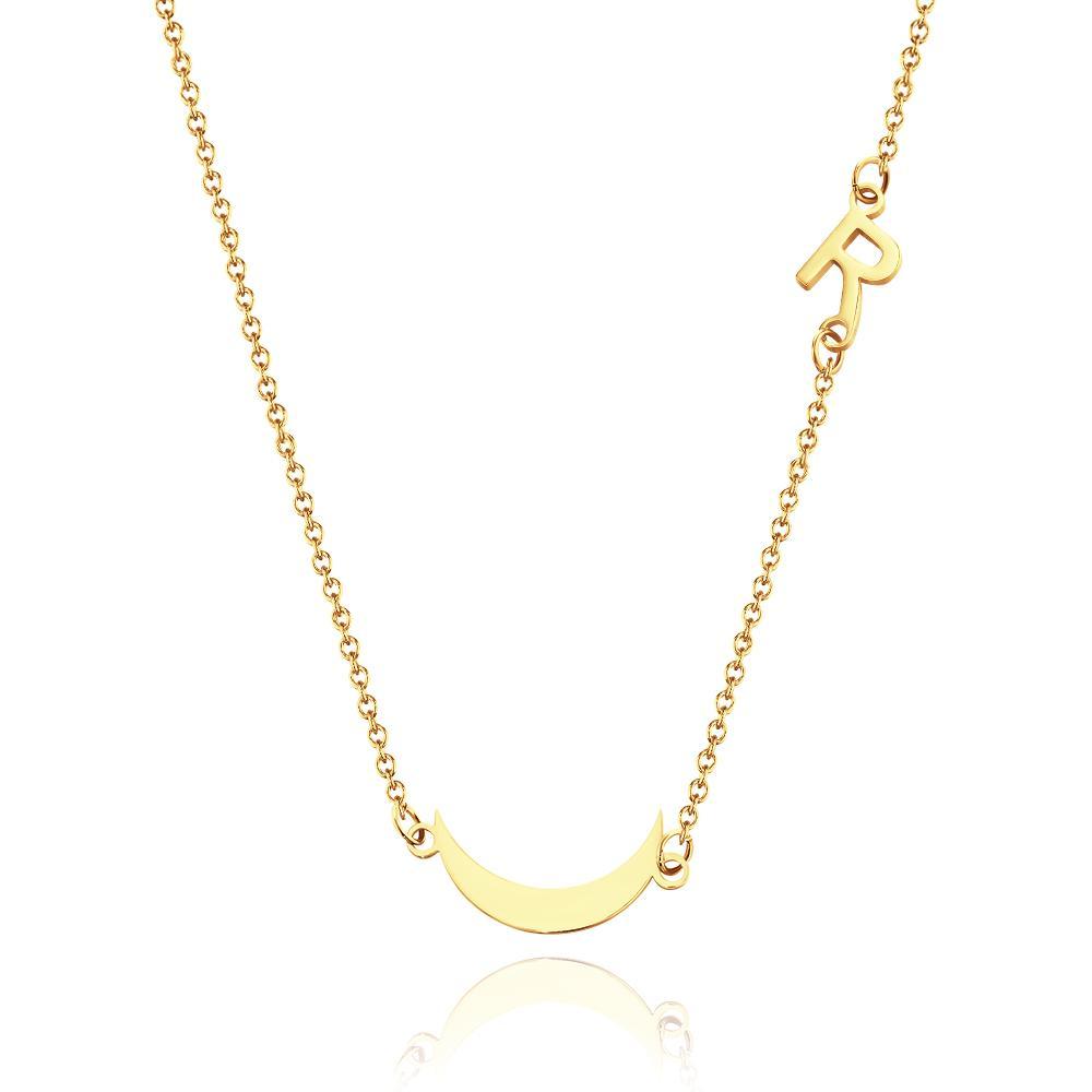Custom Engraved Moon Initial Necklace Moon Pendant Moon Jewelry - soufeelau