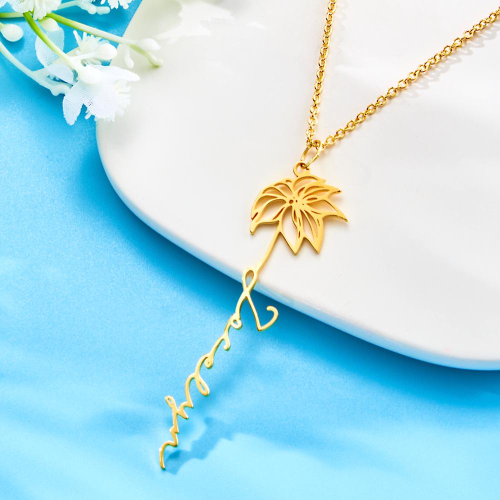 Custom Engraved Birth Month Flower Name necklace Dainty Jewelry Floral Pendant for Birthday Gift - soufeelau