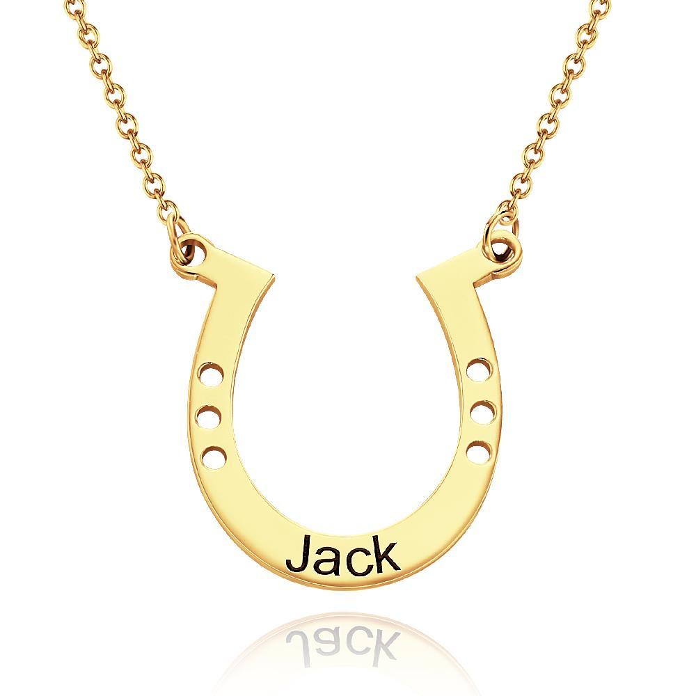 Custom Engraved Horseshoe Necklace Name Necklace Horseshoe Pendant - soufeelau