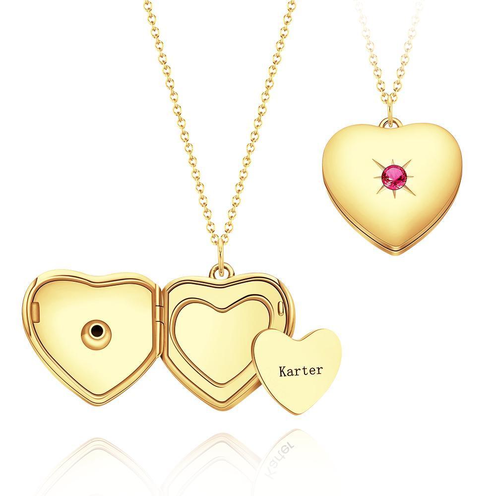 Custom Diamond Engraved Birthstone Heart Pendant Necklace for Her Gift
