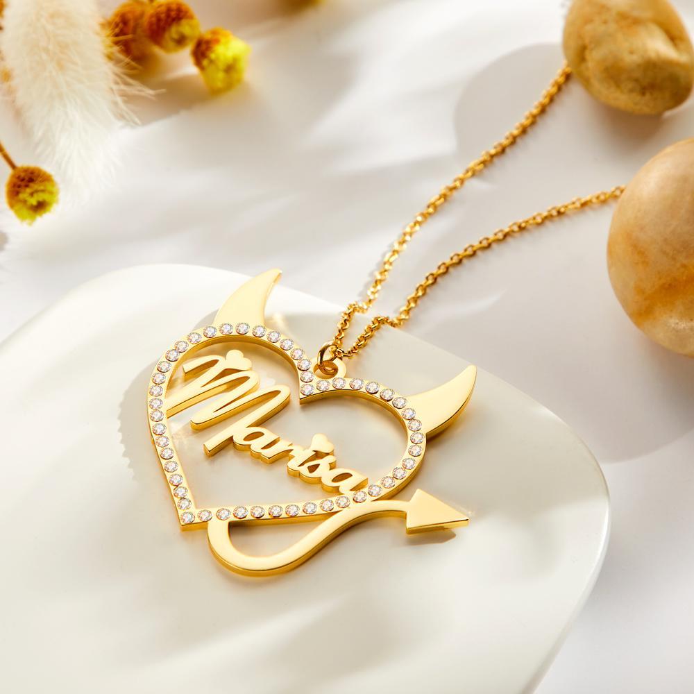 Custom Engraved Necklace Devil Shape Rhinestone Hollow Gifts - soufeelau