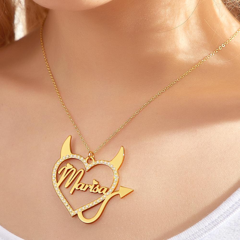 Custom Engraved Necklace Devil Shape Rhinestone Hollow Gifts - soufeelau