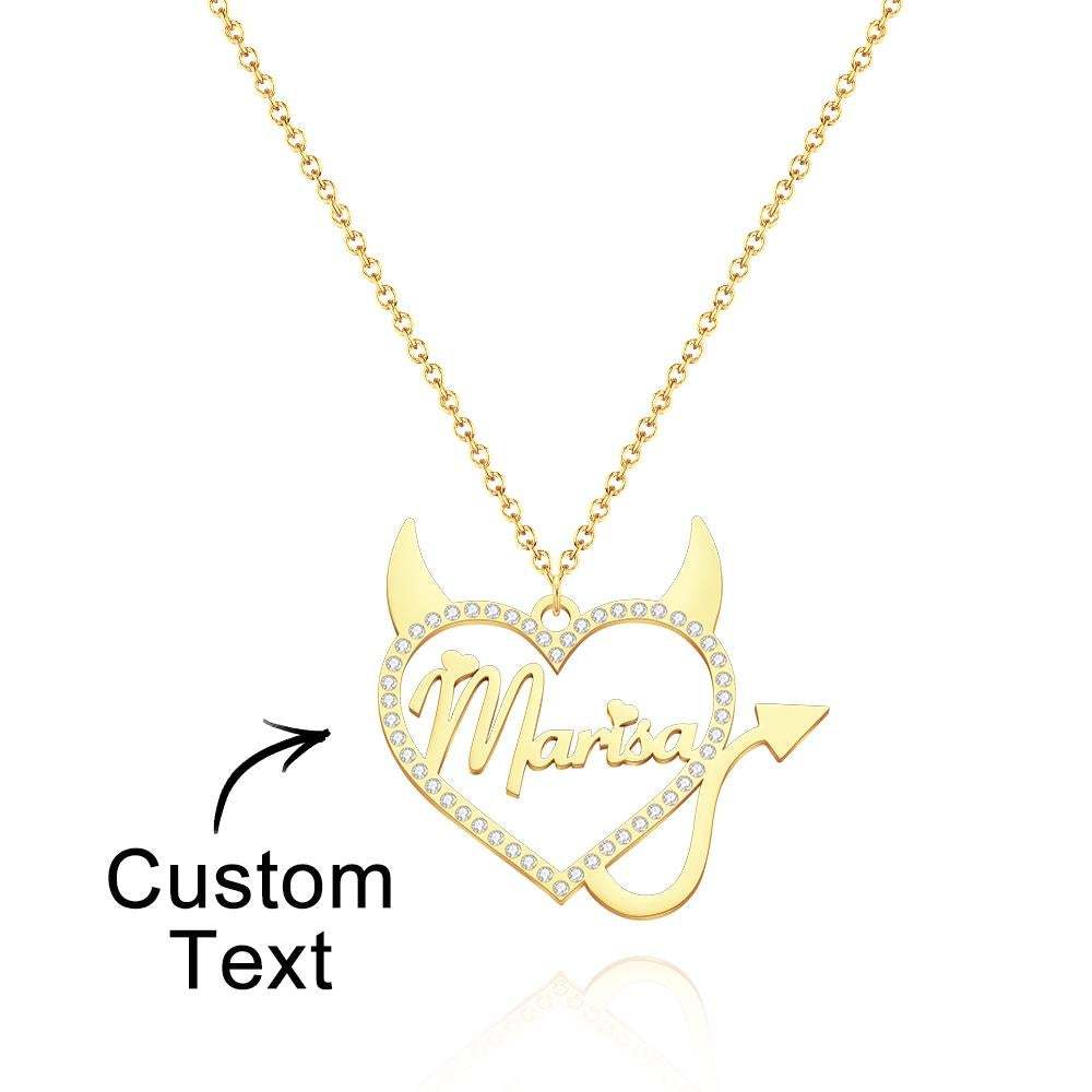 Custom Engraved Necklace Devil Shape Rhinestone Hollow Gifts - soufeelau