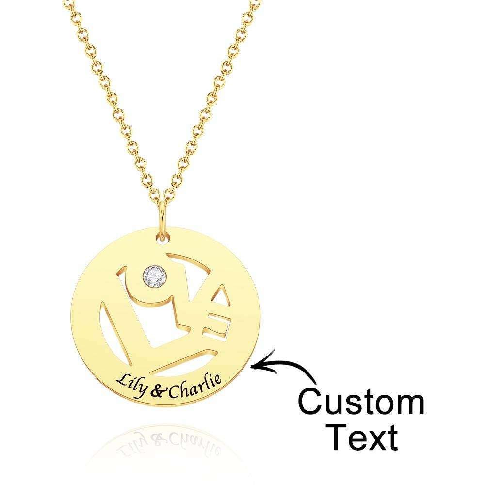 Custom Engraved Birthstone Necklace "LOVE" Round Hollow Unique Gifts - soufeelau