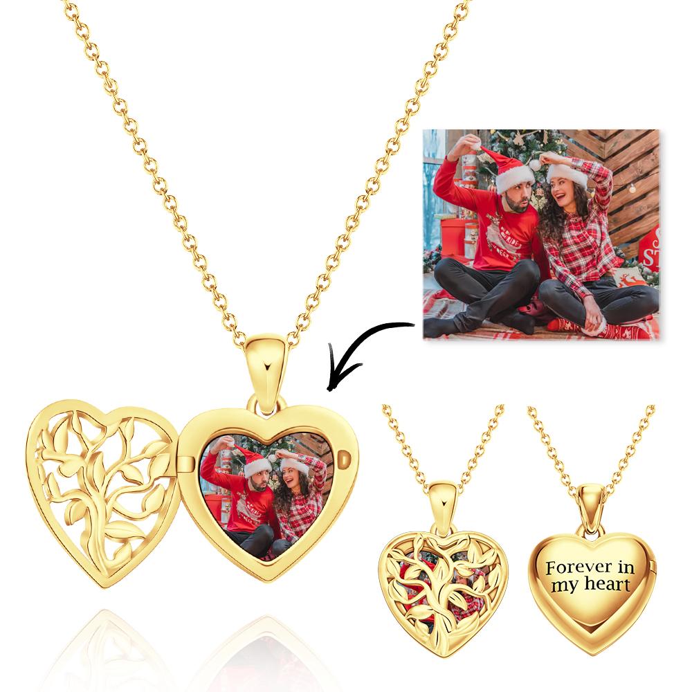Custom Photo Engraved Necklace Heart-shaped Tree Trunk Hollowed Out Couple Gifts - soufeelau
