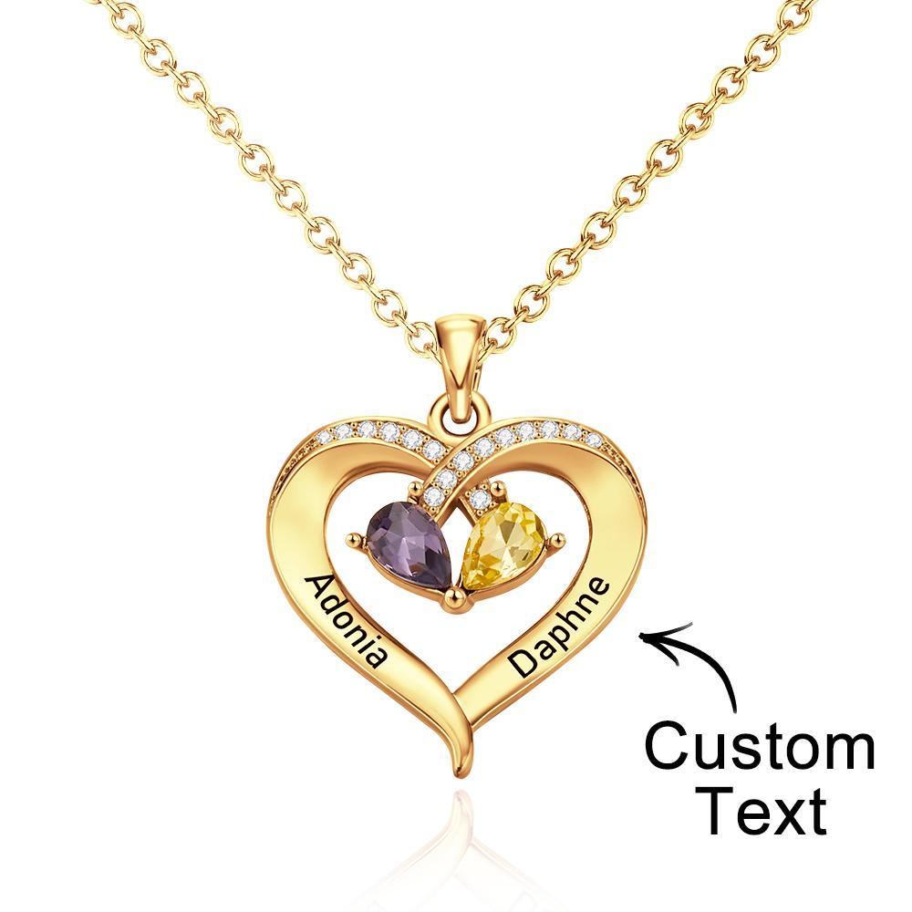 Custom Engraved Necklace Birthstone Heart-shaped Rhinestone Memorial Gifts - soufeelau