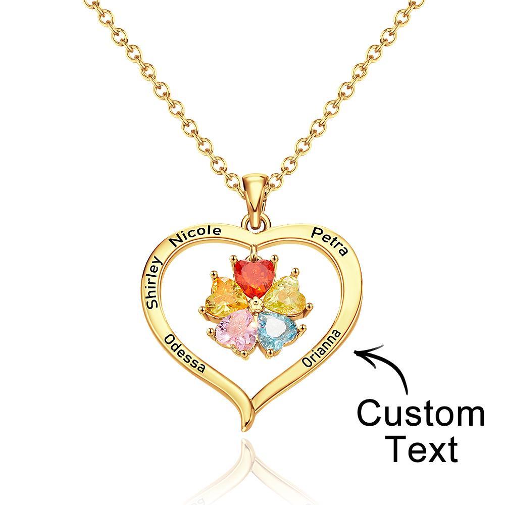 Custom Engraved Necklace Birthstone Heart-shaped Rhinestone Memorial Gifts - soufeelau