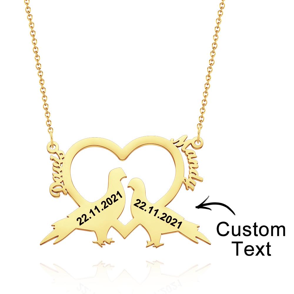 Custom Engraved Necklace Love Bird Heart Name Necklace Gift to Her - soufeelau