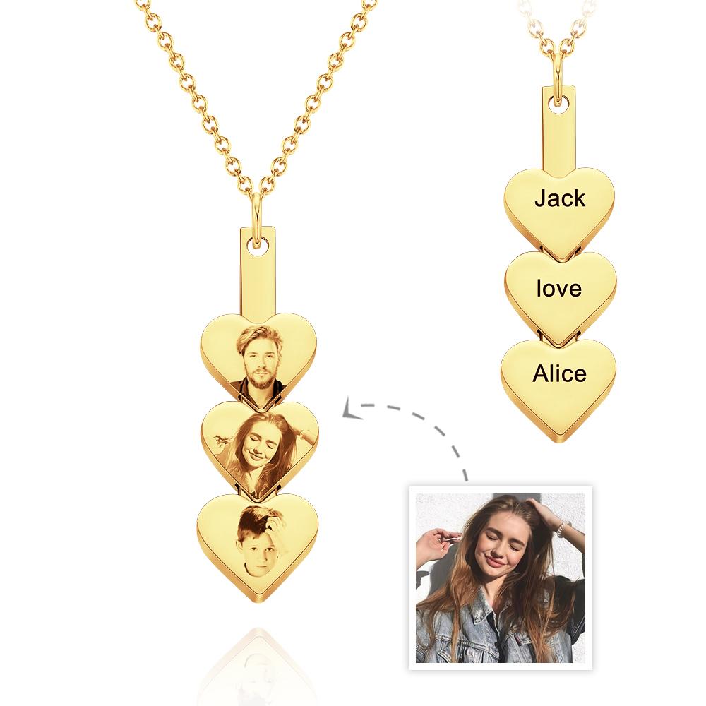 Custom Photo Engraved Necklace Peach Heart Stitching Necklace Gift for Her - soufeelau