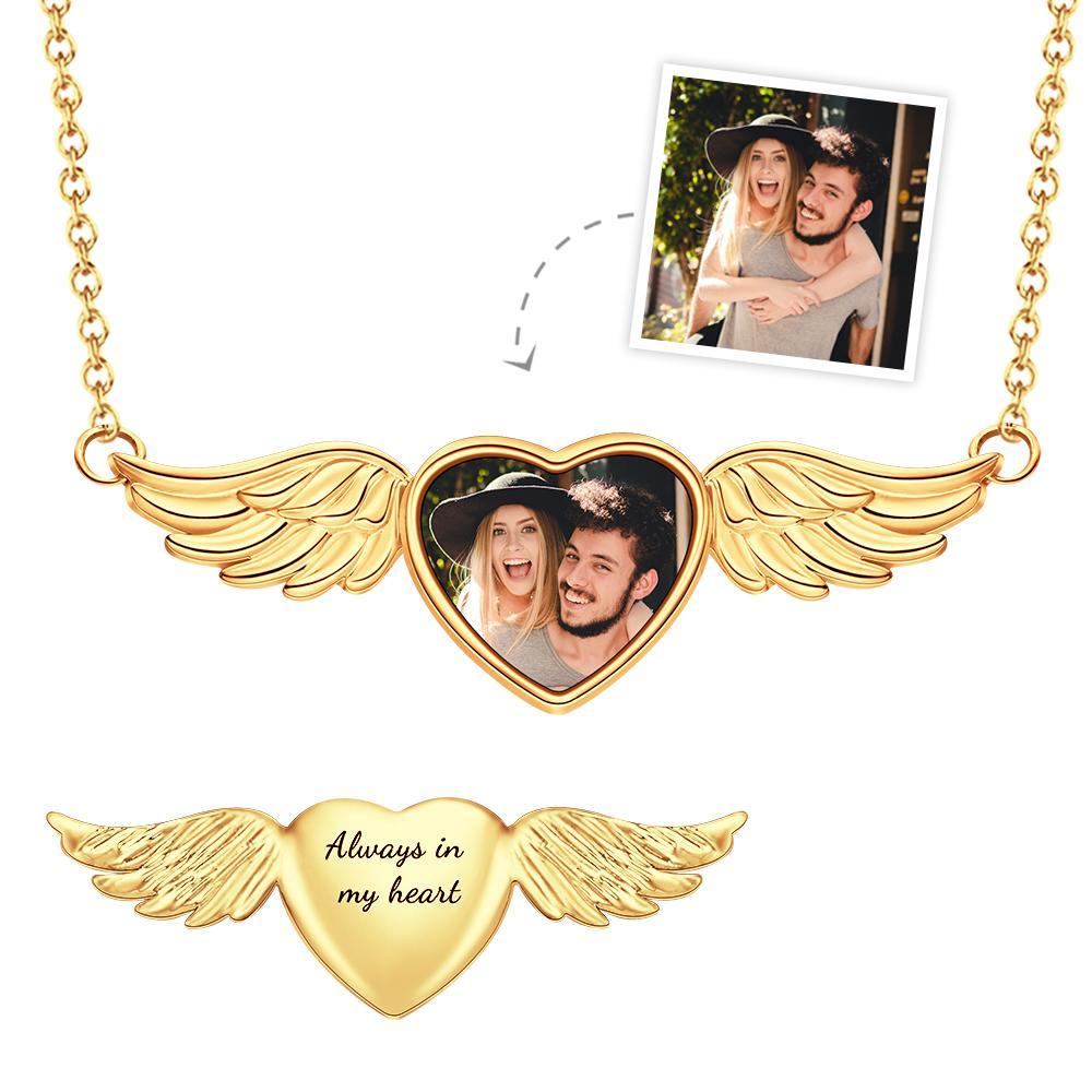 Custom Photo Engraved Necklace Love Wings Angel Couple Gifts - soufeelau