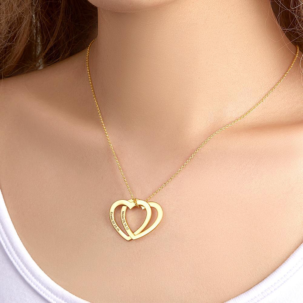 Custom Engraved Necklace Two Heart Necklace Gift for Her - soufeelau