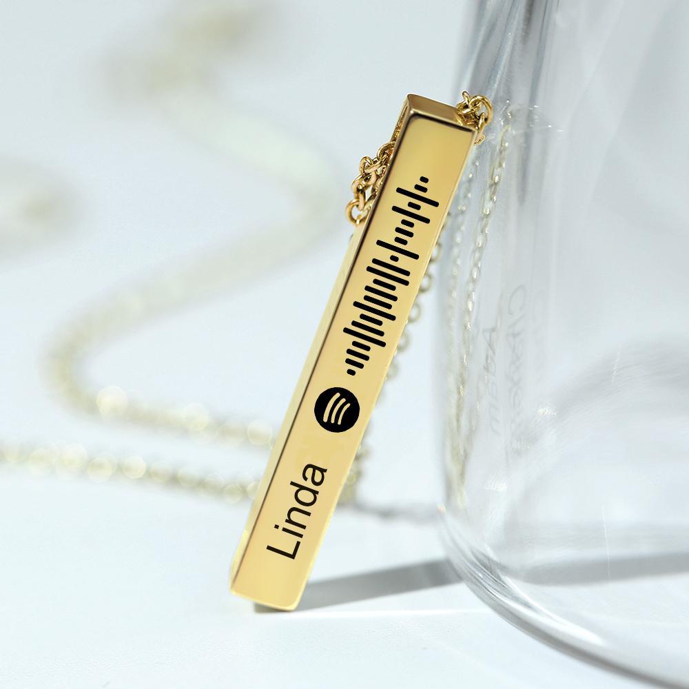 Personalized Custom Music Scan Song Spotify Code Necklace Flexible Square Shaped Bar Necklace Engraved Name Pendant Jewelry Gift - soufeelau