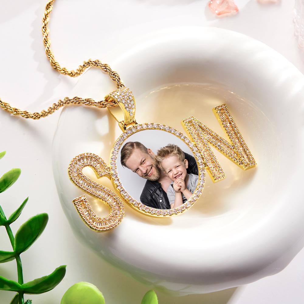 Custom Photo Zircon Necklace SON Letter Shaped Pendant Necklace - soufeelau