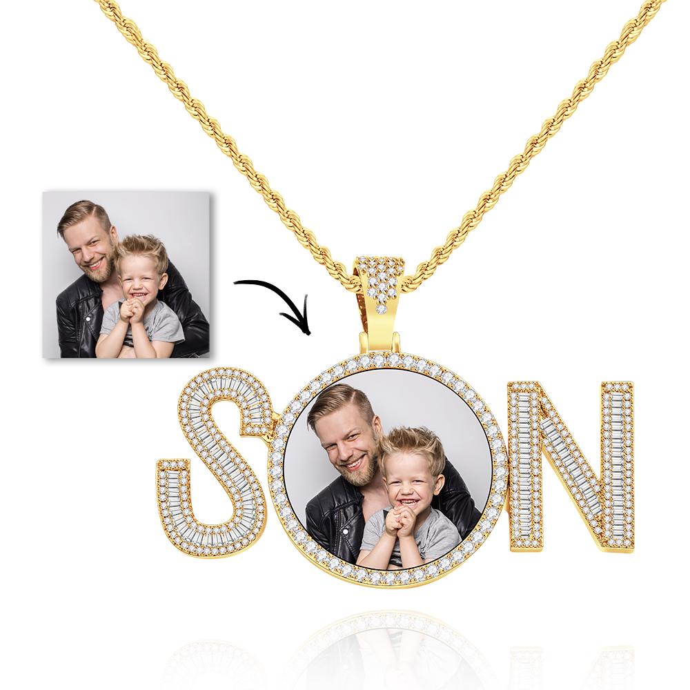 Custom Photo Zircon Necklace SON Letter Shaped Pendant Necklace - soufeelau