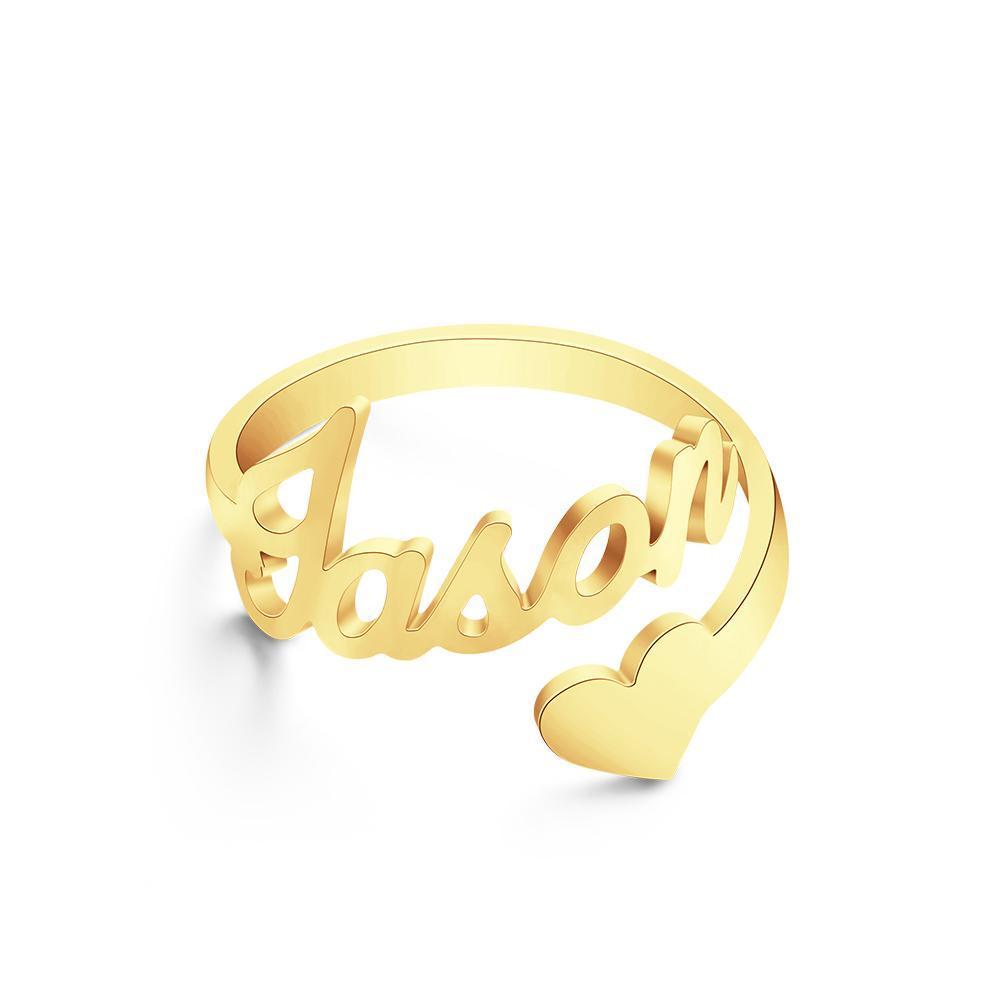 Custom Name Ring Heart Ring Open Adjustable Ring