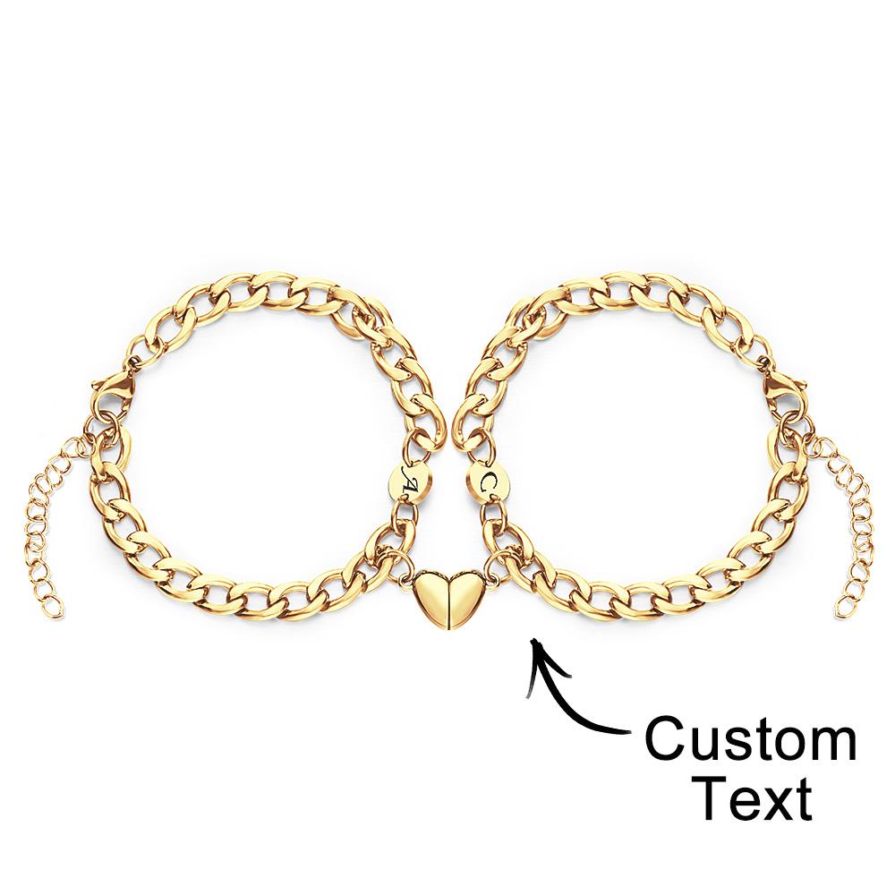 Custom Engraved Bracelet Personalized Letter Couples Cuban Magnetic Bracelet Set - soufeelau