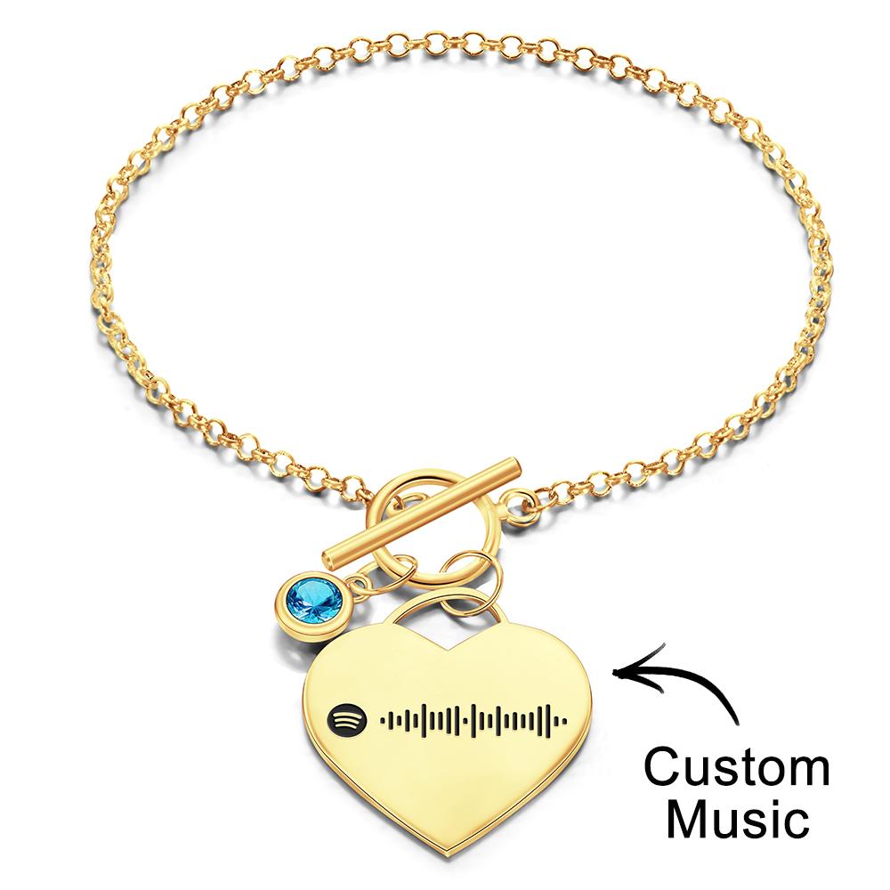 Custom Spotify Code Heart Bracelet with Birthstone Creative Gift for Women - soufeelau