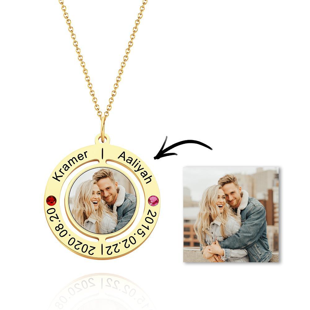 Custom Photo Engraved Necklace with Birthstones Gift for Love - soufeelau