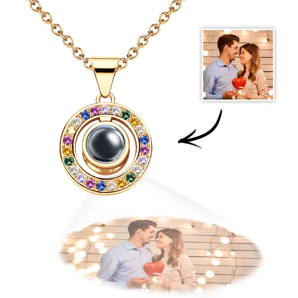 Custom Photo Projection Colorful Rhinestone Necklace Personalized Graceful Pendant Jewelry Gifts For Her - soufeelau