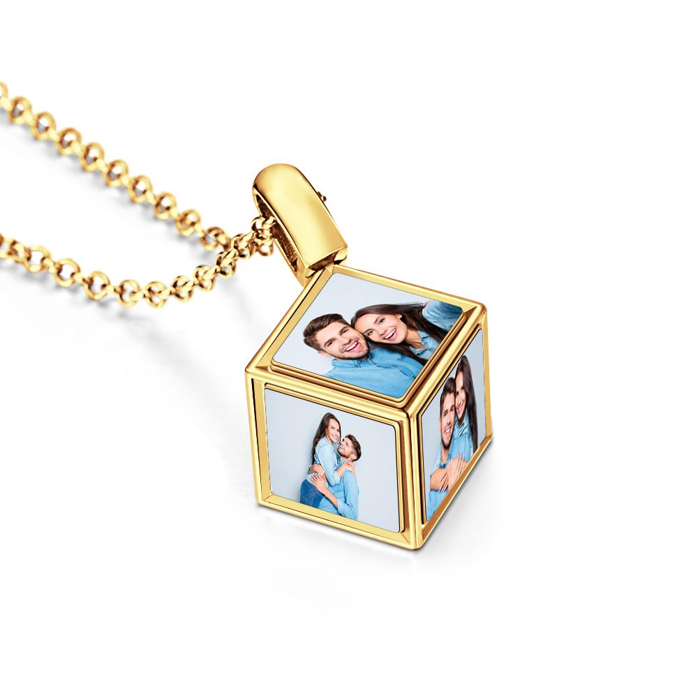 Cube Photo Sublimation Necklace with Custom Design Memorial Gifts for Couple - soufeelau
