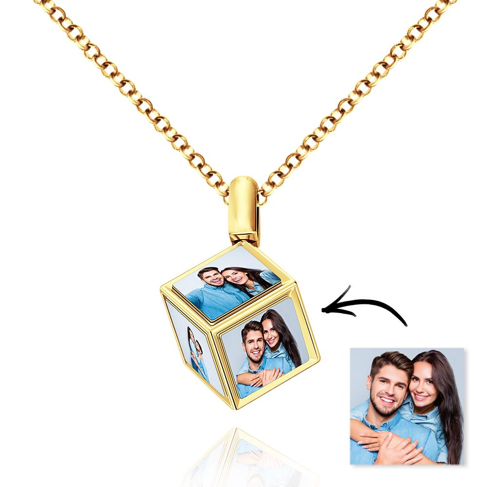 Cube Photo Sublimation Necklace with Custom Design Memorial Gifts for Couple - soufeelau