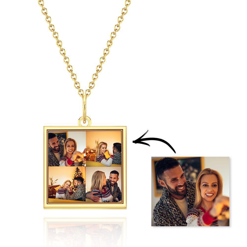 Custom Four Photos Necklace Personalized Charm Square Pendent